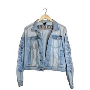 Santa Cruz Embroidered Floral Jean Jacket Size Large Skater Beach